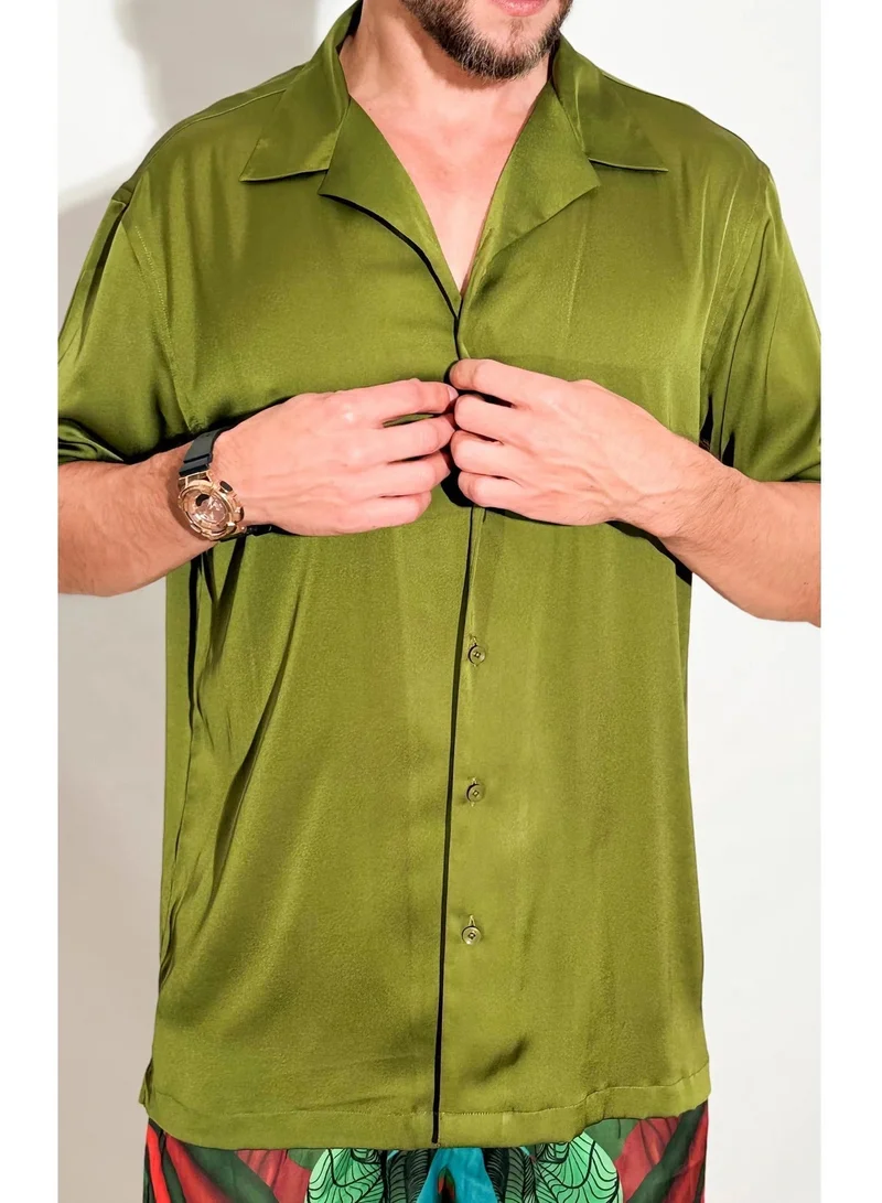 جانارا جونز قميص ساتان لندن زيتوني